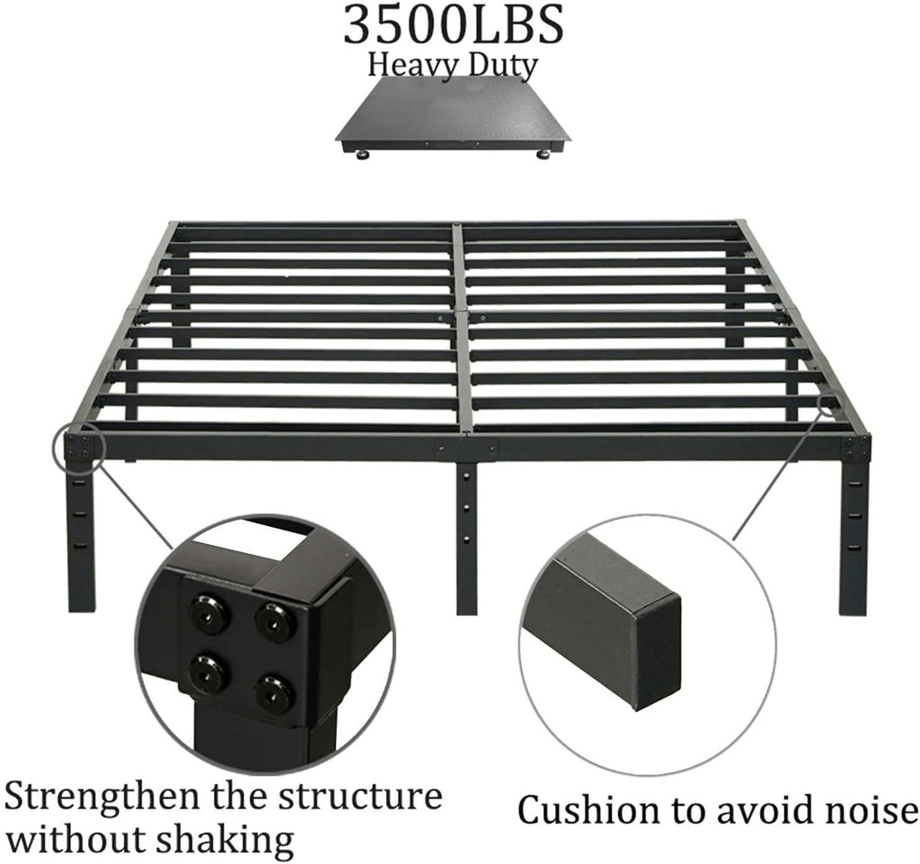 Wulanos Queen Size Bed Frame with Steel Slats Support, Sturdy and Durable, No Box Spring Needed, 16 Inch High 3500lbs Heavy Duty Metal Platform Frames with Storage, Noise-Free, Black