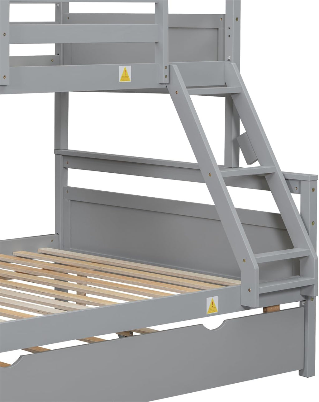 Merax Trundle Bunk Bed, Twin Over Full Wood Bunk Bed with Twin Size Trundle and Ladder, 3-in-1 Convertible to 2 Separate Beds, Solid Wood Frame with Guardrai, Grey