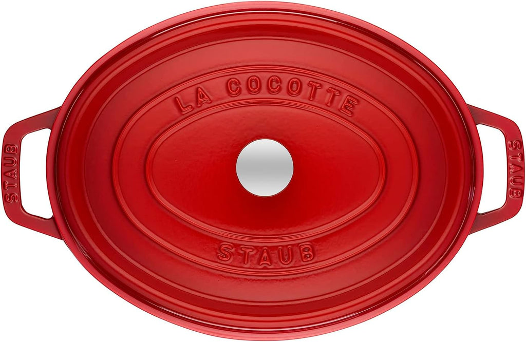Staub Cast Iron Oval Cocotte, Dutch Oven, 7-quart, serves 7-8, Made in France, Cherry