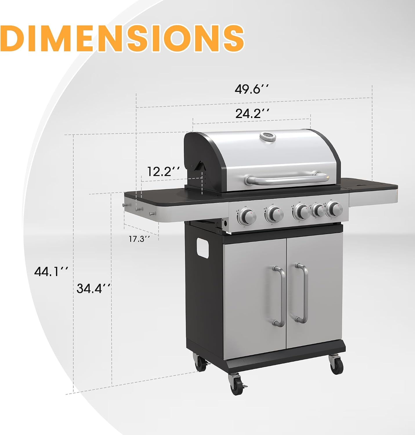VICLLAX 4-Burner Propane Gas Grill with Porcelain-Enameled Grates, 545 sq. in XL Cooking Space, Easy-Clean Drip Tray & Storage Cabinet, Heavy-Duty Outdoor BBQ Grill for Backyard Parties