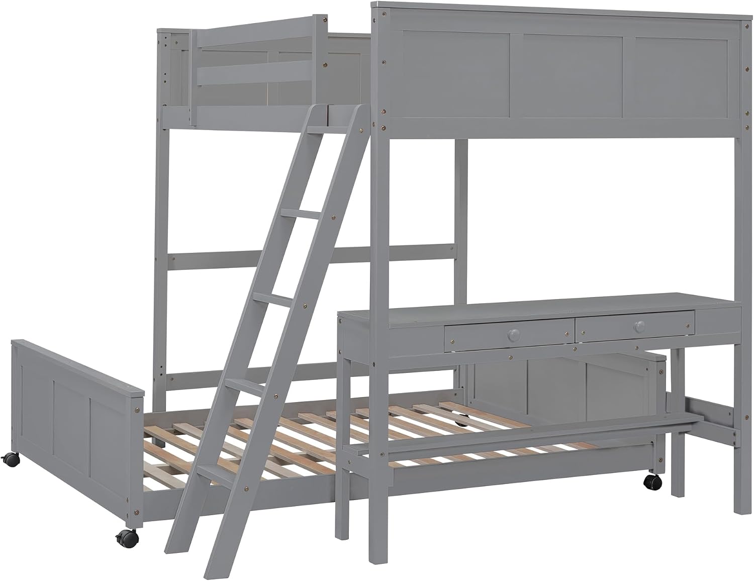 Ball & Cast Full Over Full Bunk Bed with Safty Guardrail & Stairway,Heavy Duty Wood Loft Bedframe W/Desk & Drawers,Easy Assembly,Versatile Functional Bedroom Furniture Set for Boy Girl Teens,Gray