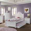 Pemberly Row Contemporary 3 Piece Twin Bedroom Set, Solid Rubber Wood and Engineered Wood with Okume Veneer, White Faux Leather Headboard, Crystal Accents, Button Tufting, White Finish for Bedroom Use