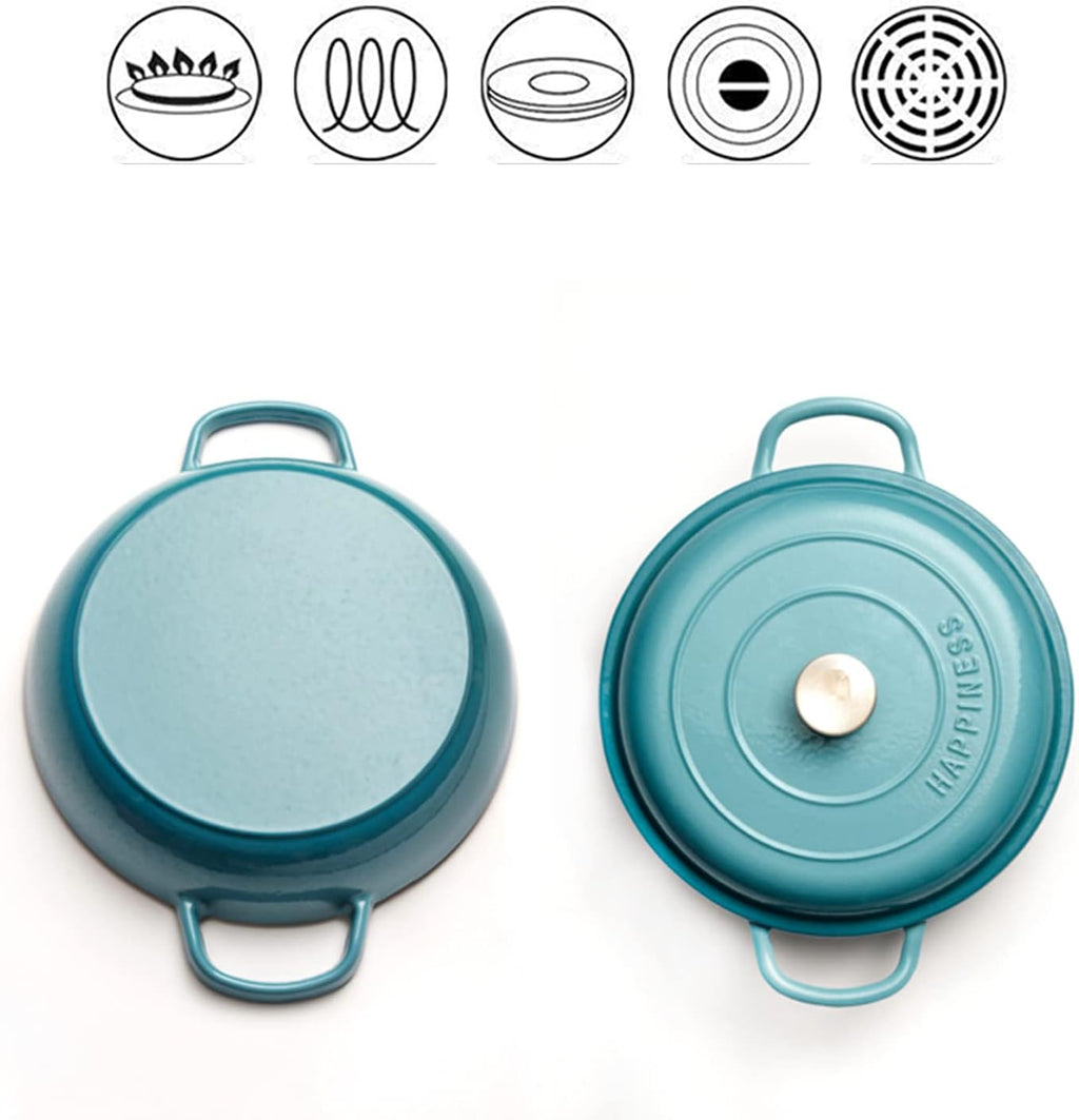 Shallow Casserole Braiser, Enameled Cast Iron Casserole Dish With Lid And Handle, Non Stick Cooking Pan Pot Dutch Oven, Blue
