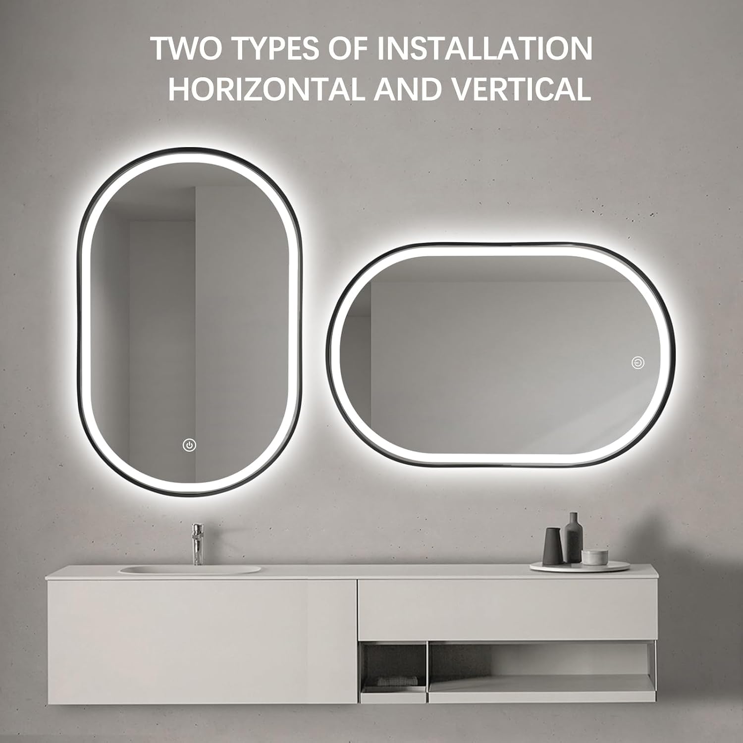 32'x20' Oval LED Bathroom Mirror with Lights, Black Anti Fog Lighted Vanity Mirror Wall Mounted, LED Oval Mirror with 3 Colors, Memory, ShatterProof, Front/Backlit, Horizontal/Vertical