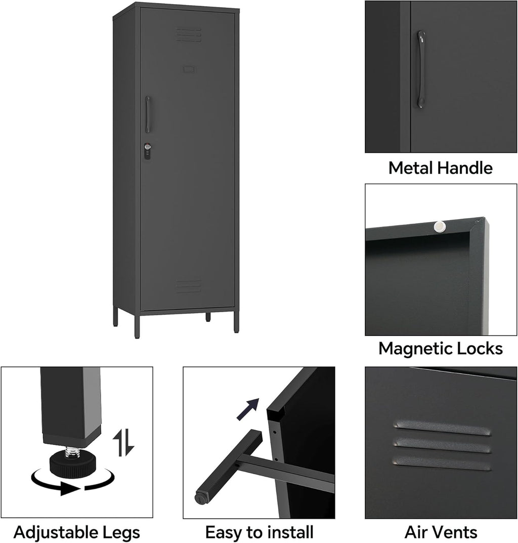 MIOCASA Metal Storage Locker with Digital Lock Steel File Cabinet with 3 Shelves 59.06-inch high for School, Bedroom, Home Office, Gym and Changing Room (Black)