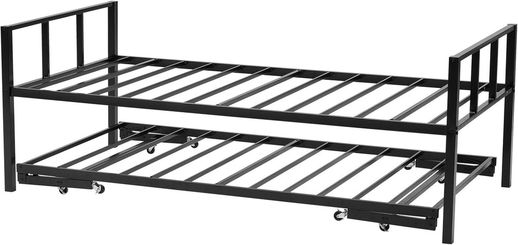 VEVOR Twin Size Daybed Frame, Day Bed with Trundle, Heavy Duty Metal Platform Bed Frame, Twin Daybed with Metal Slats Support for Living Room, Bedroom, Guest Room, Easy Assembly, Black
