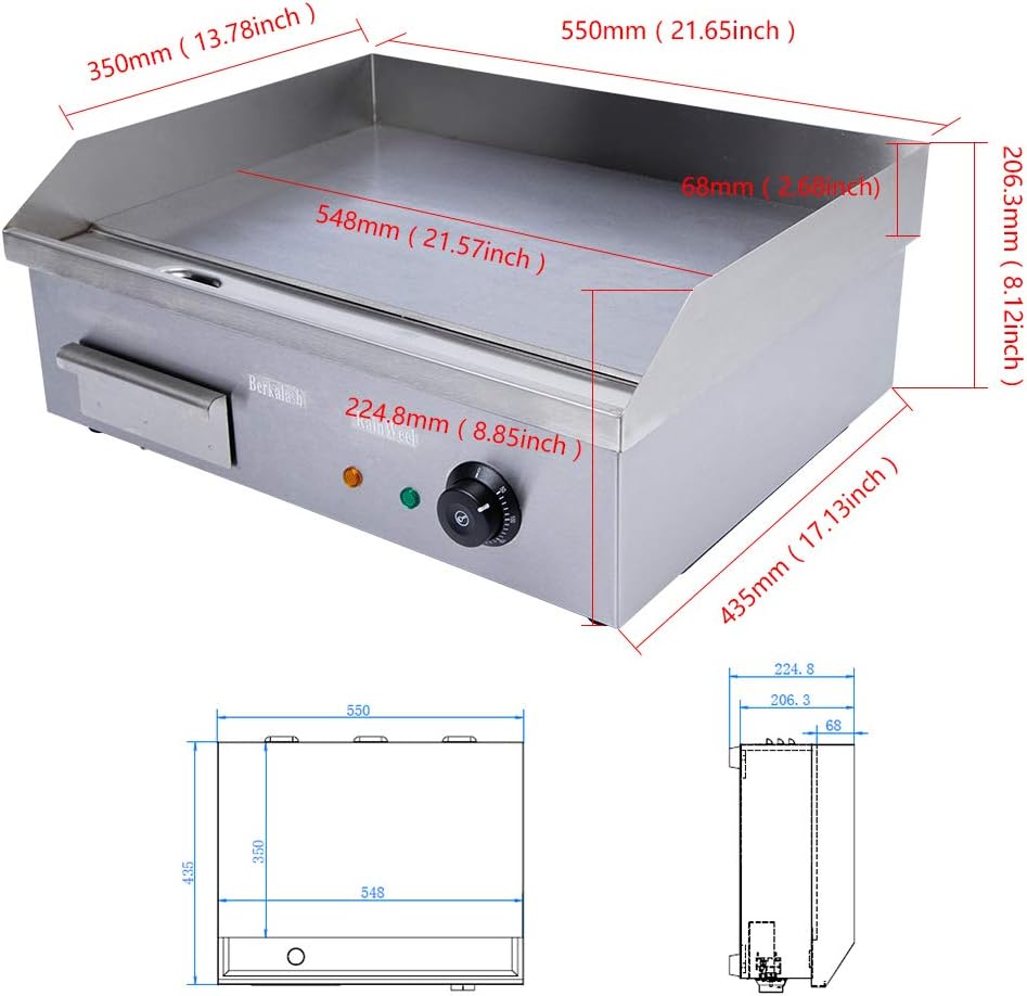 3000W Commercial Electric Griddle Flat Top Grill BBQ Restaurant Kitchen Teppanyaki Griddle, Commercial Table Top Griddle Electric Countertop Griddle Grill Hot Plate 122-572℉ Temperature Control
