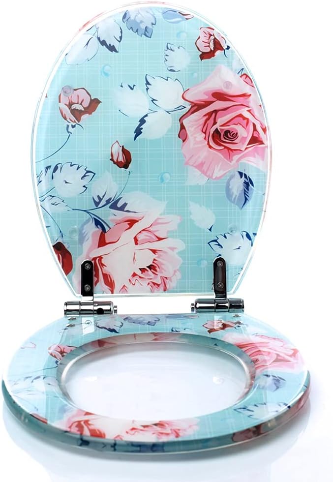Toilet Seat Toilet Seat Colorful with Slow Close Metal Hinges Decorative Toilet Seat Round Toilet Seat (Blue 42 * 36cm)
