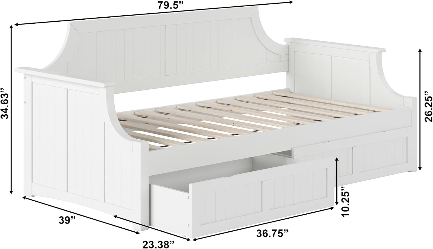 AFI Cambridge Twin Wood Daybed with Set of 2 Drawers in White