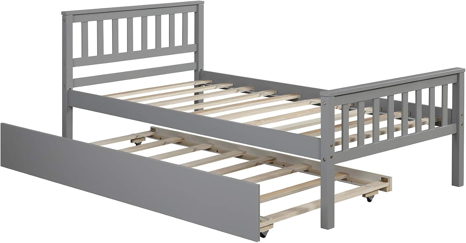 Bellemave Twin Kids Bed with Storage Twin Trundle, Wood Daybed for Kids, Adults, Gray