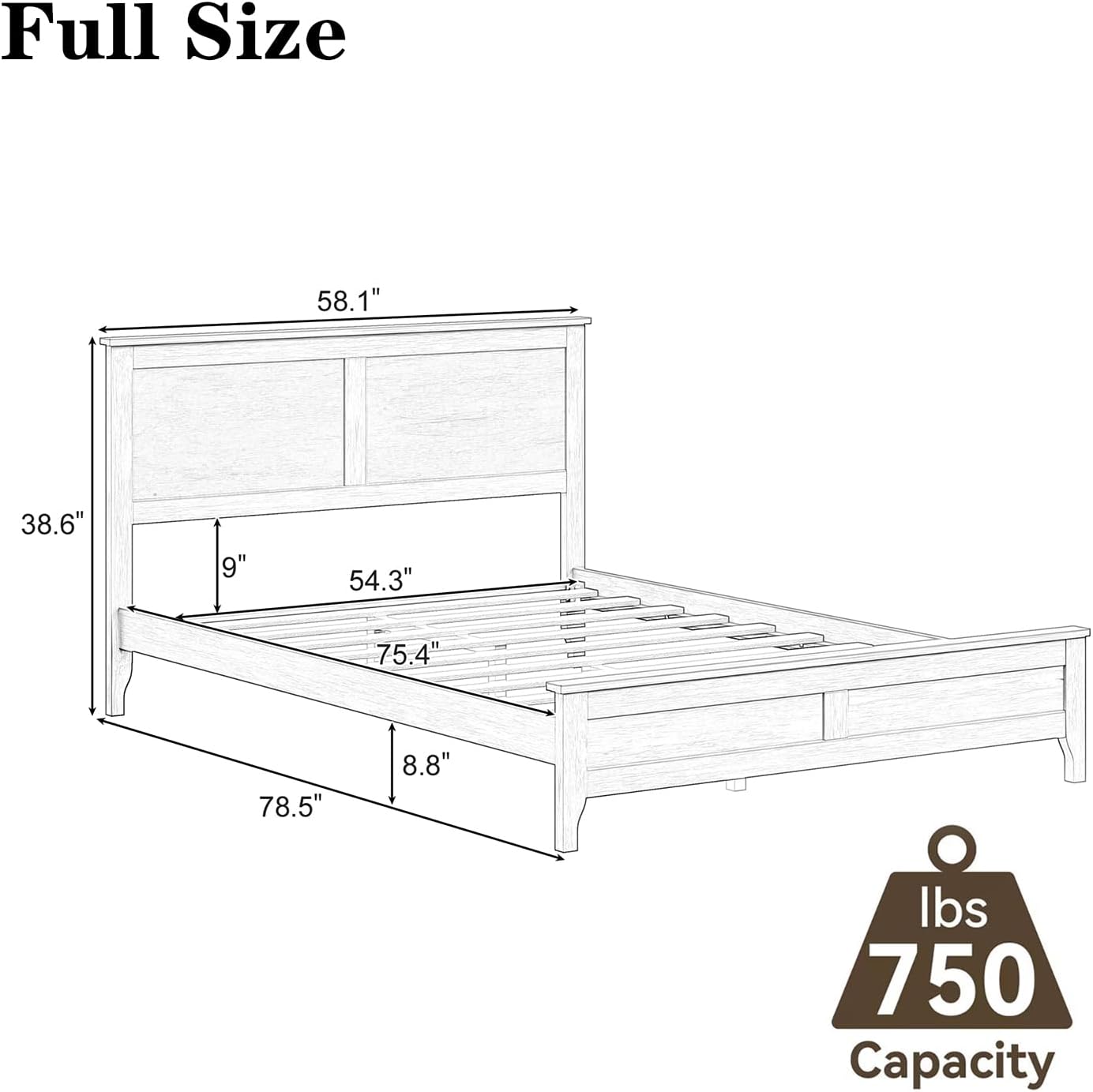 Full Size Wood Bed Frame and Headboard, Modern Retro White Platform Beds Frames, Sturdy and Durable Design Rustic Wooden Bedroom Set, Easy Assembly, No Box Spring Needed (White, Full)