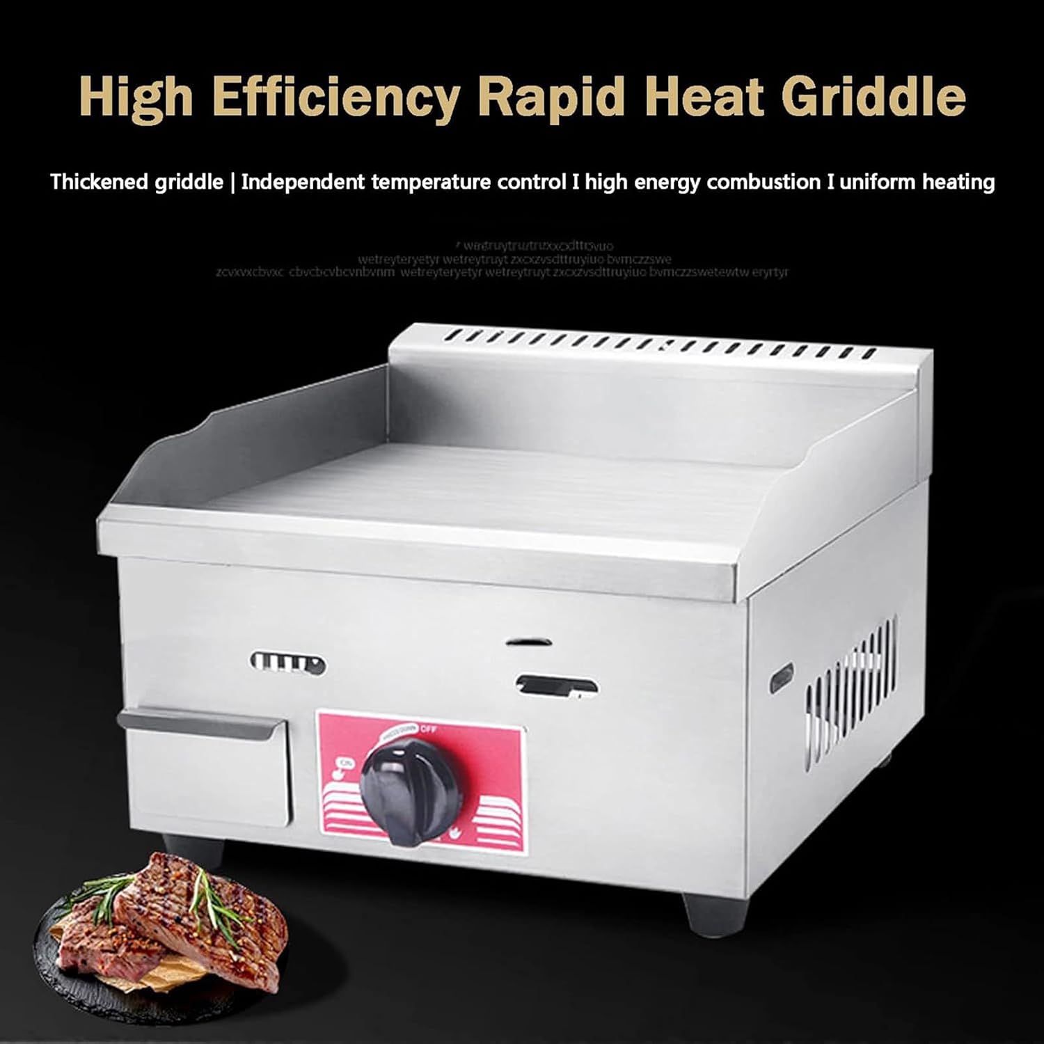 Countertop Commercial Gas Griddle - Adjustable Temperature Flat Top Fry Pan for Outdoor Catering - Kitchen LPG Gas Grill
