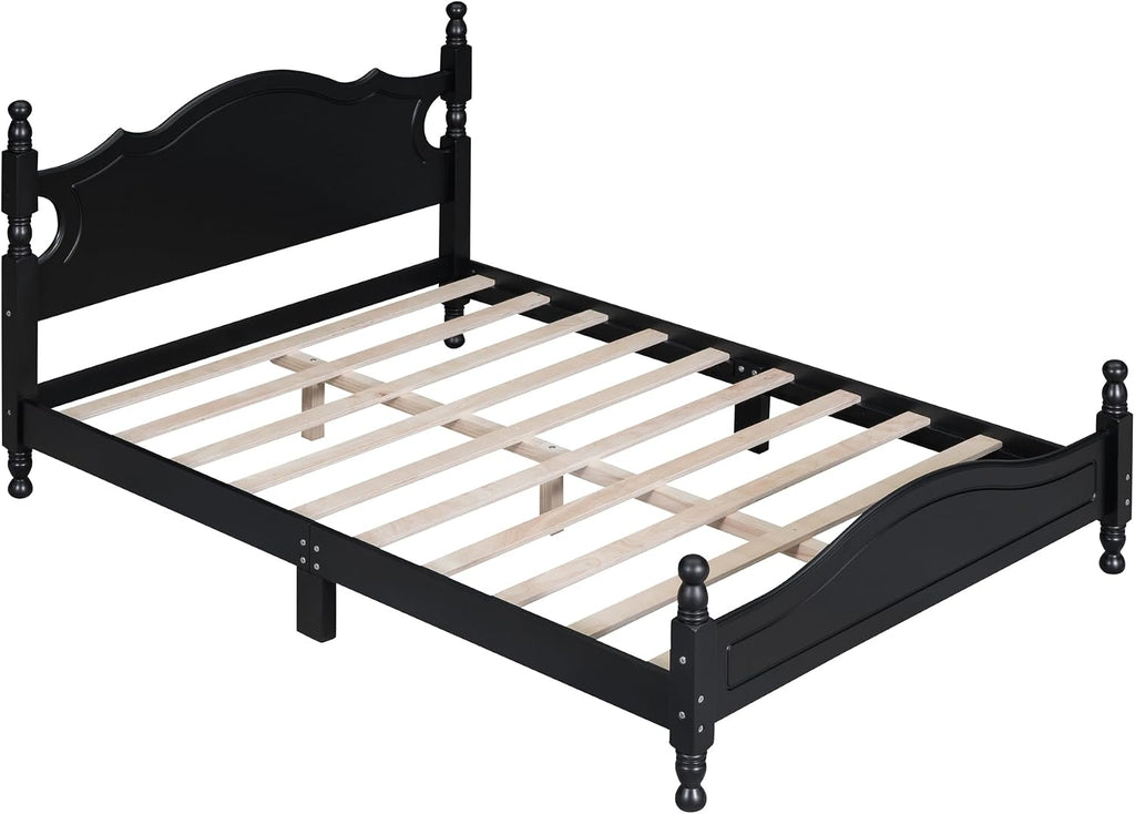 Flieks Full Size Wood Platform Bed Frame for Boys Girls Kids Toddler,Retro Style Platform Bed with Wooden Slat Support,Black