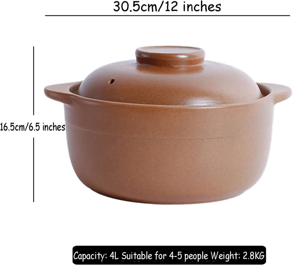 Cookware Kitchen Stew Pot Round Ceramic Casserole for Soup and Stews, Clay Cooking Pot with Lid and Dual Handles, Uniform Heating Household Braiser Pan,4L