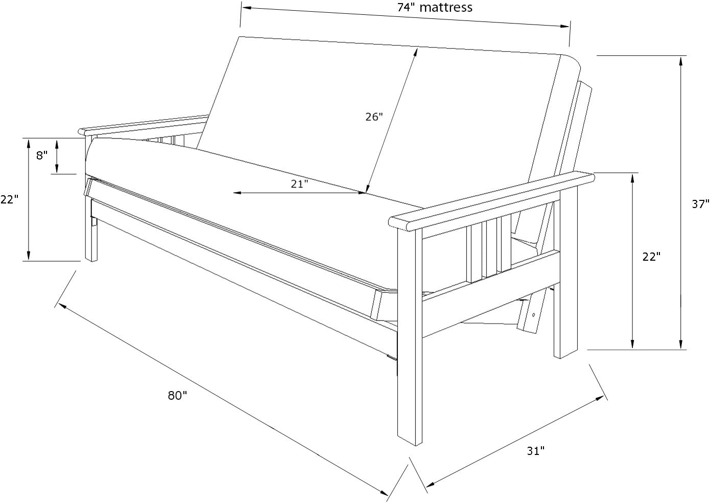 Kodiak Furniture Monterey Futon Set with Storage Drawers, with Antique White Base and Linen Aqua Mattress