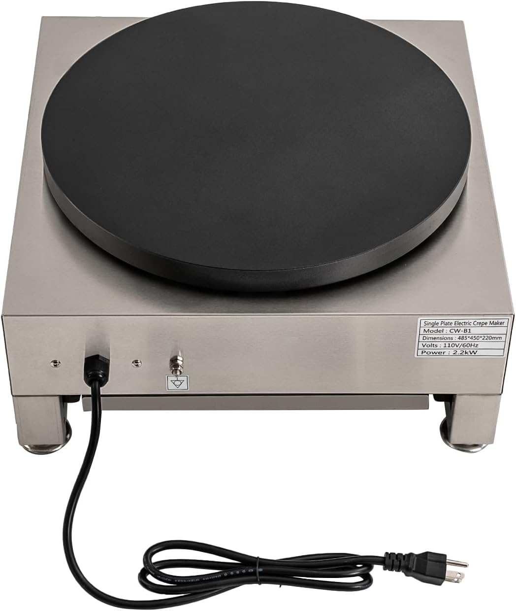 16 Inch Commercial Crepe Maker 2200W Electric Pancake Maker with Nonstick Round Crepe Hotplate Griddle Machine Adjustable Temperature for Blintzes, Eggs, Tortilla