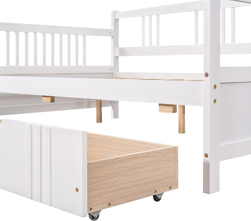 Merax Daybed Twin, Twin Daybed Wooden Slats Support Modern Living Daybed with Rails, No Box Spring Needed (White)