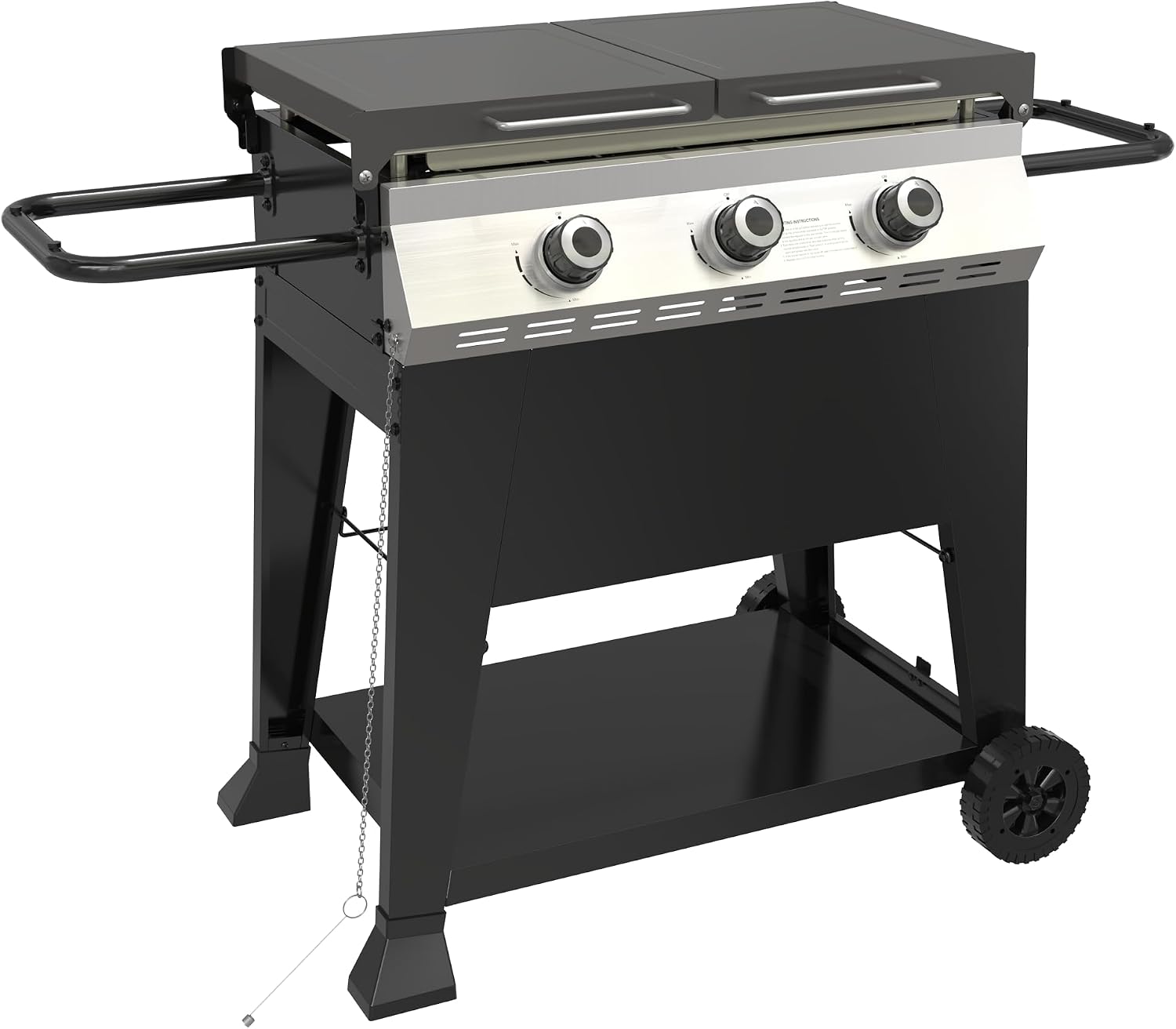 3 Burner Propane Grill with Rainproof Cover 28inch Outdoor Flat Top Griddle Foldable Side Table for Backyards Barbecue