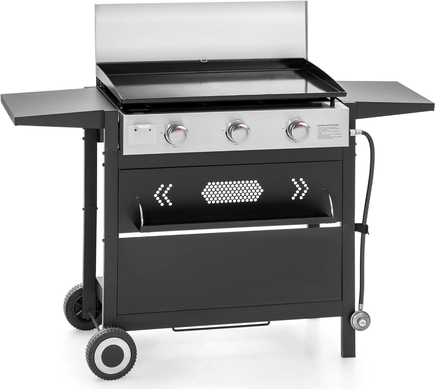 MFSTUDIO Flat Top Grill with Ceramic Coated Cast Iron Griddle, 3-Burner Propane Gas BBQ Griddle Grill, Outdoor Barbecue Grill,33,000 BTU,Black