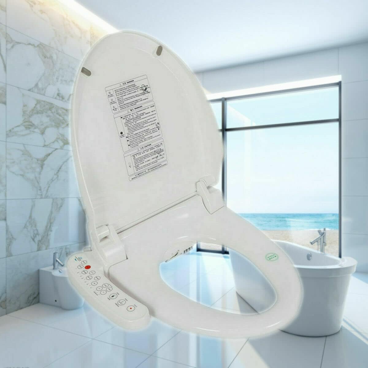 Electric Smart Toilet Seat 1300W Auto Elongated Toilet Seat with Temperature Control and Heated, Smart Bidet Toilet Seat Cleaning Bidet Cover 2 Nozzle & Wash and Bidet Washing, White