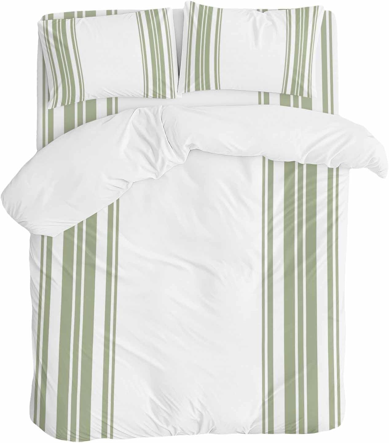 Sage Green and White Striped Duvet Cover Set Queen Size 4 Pieces Modern Minimalist Vertical Lines Bedding Set with Zipper Closure, 1 Comforter Cover 90x92 Inches 1 Flat Sheet & 2 Pillow Cases