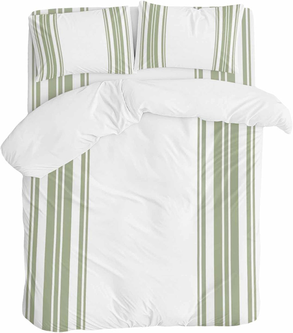 Sage Green and White Striped Duvet Cover Set Queen Size 4 Pieces Modern Minimalist Vertical Lines Bedding Set with Zipper Closure, 1 Comforter Cover 92x106 Inches 1 Flat Sheet & 2 Pillow Cases