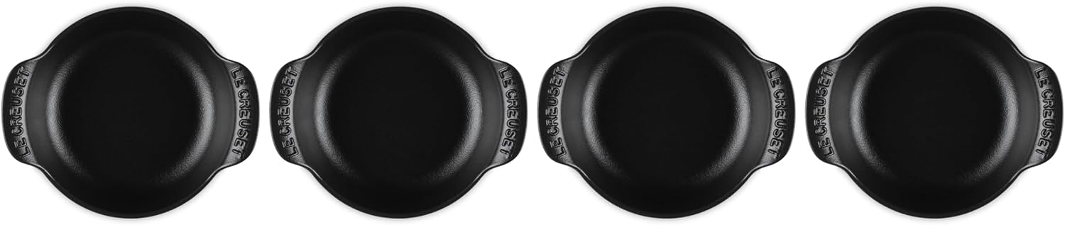Le Creuset Enameled Cast Iron Gourmand Collection Set of 4 Mini Round Braiser, .3 qt., Matte Black w/Stainless Steel Knob