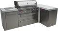 Mont Alpi 94'W x 50'D x 46'H Premium Stainless Steel L-shaped Modular Outdoor Kitchen Island with Infrared Side Burner + 44'W 6-Burner BBQ Gas Grill + Granite Countertops + Storage Cabinets + Drawers