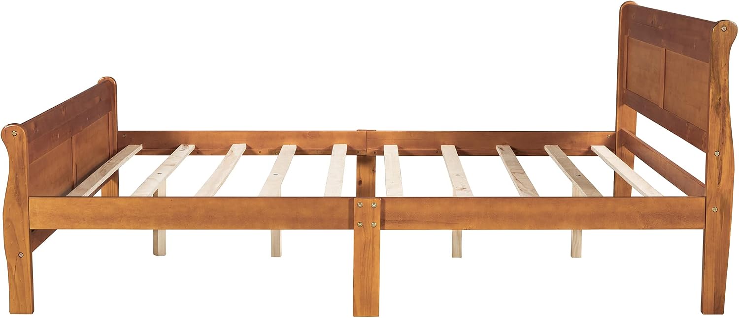 Harper & Bright Designs Queen Bed Frame with Headboard, Wood Platform Bed Frame Queen Size Sleige Bed with Slats Set and Extra Supporting Legs,No Box-Spring Needed
