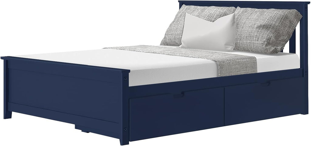 Max & Lily Full Bed, Bed Frame with Headboard For Kids with Storage Drawers, Slatted, Blue