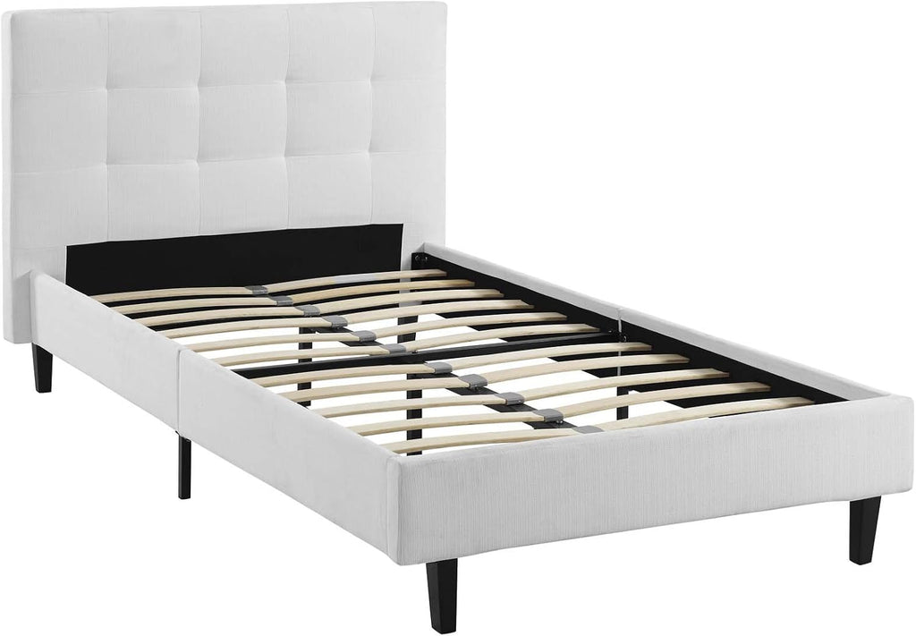 Modway Linnea Upholstered White Twin Platform Bed with Wood Slat Support