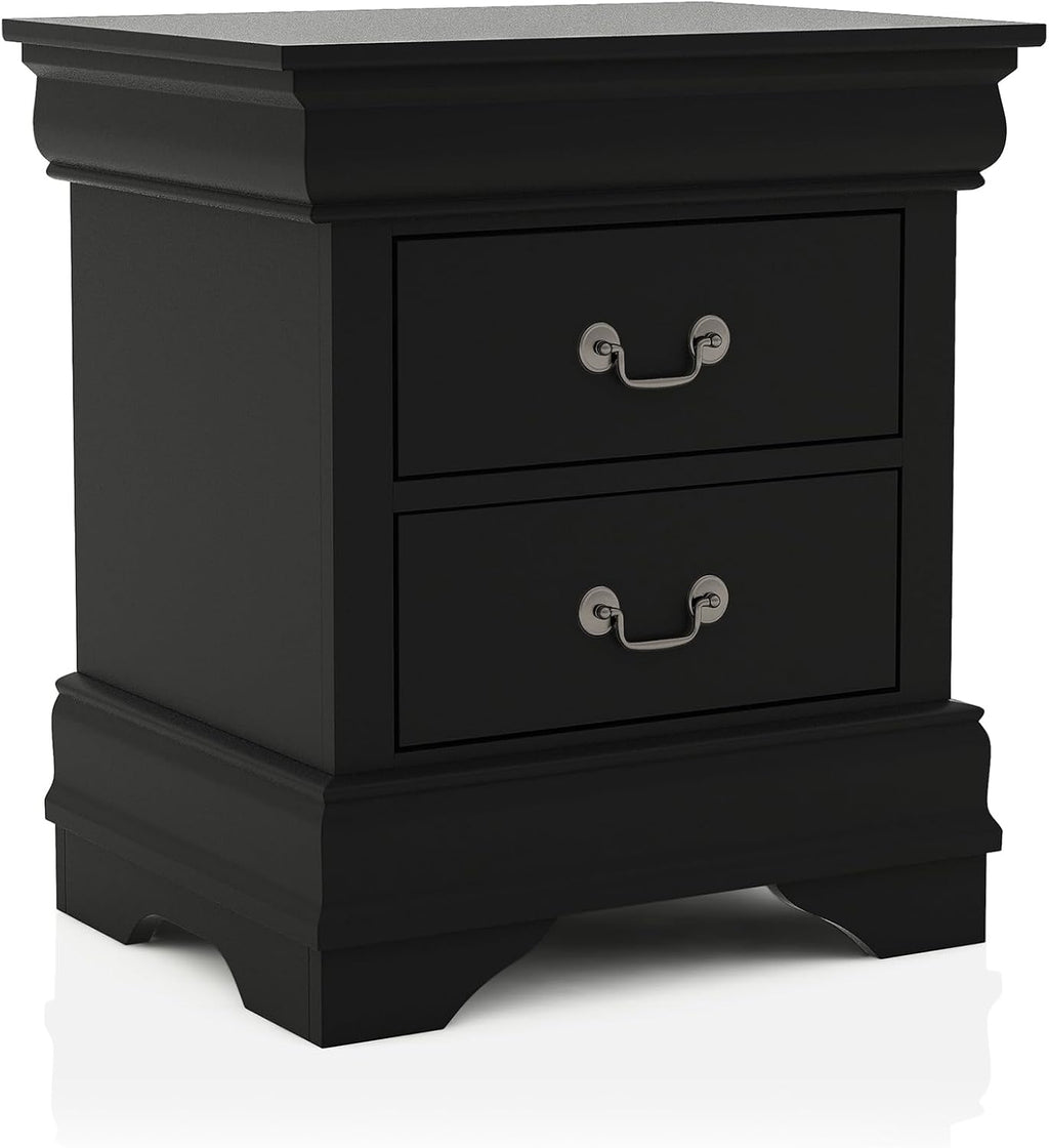 Furniture of America Hypatia Transitional Wood 3-Piece Set, Sleigh Panel Bed and 2-Drawer Nightstand for Bedroom, Full, Black