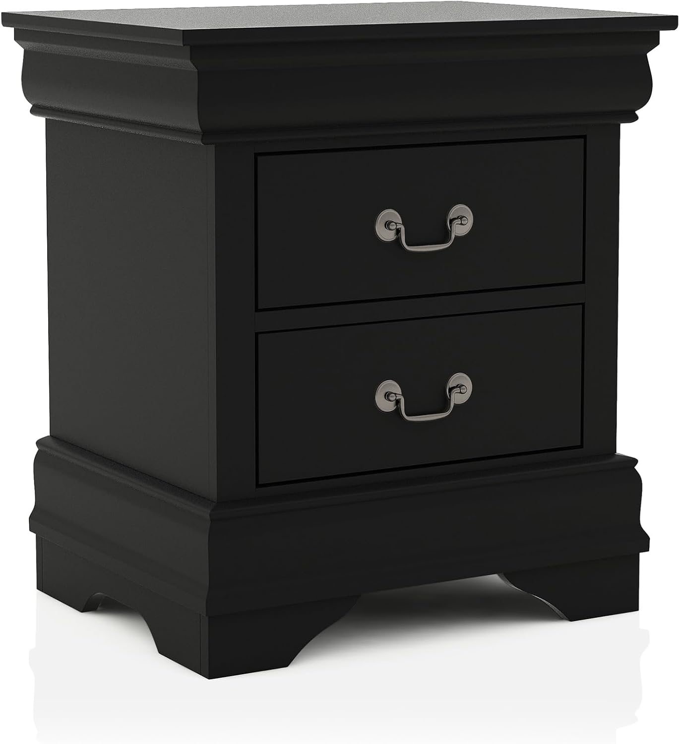 Furniture of America Hypatia Transitional Wood 3-Piece Set, Sleigh Panel Bed and 2-Drawer Nightstand for Bedroom, Full, Black