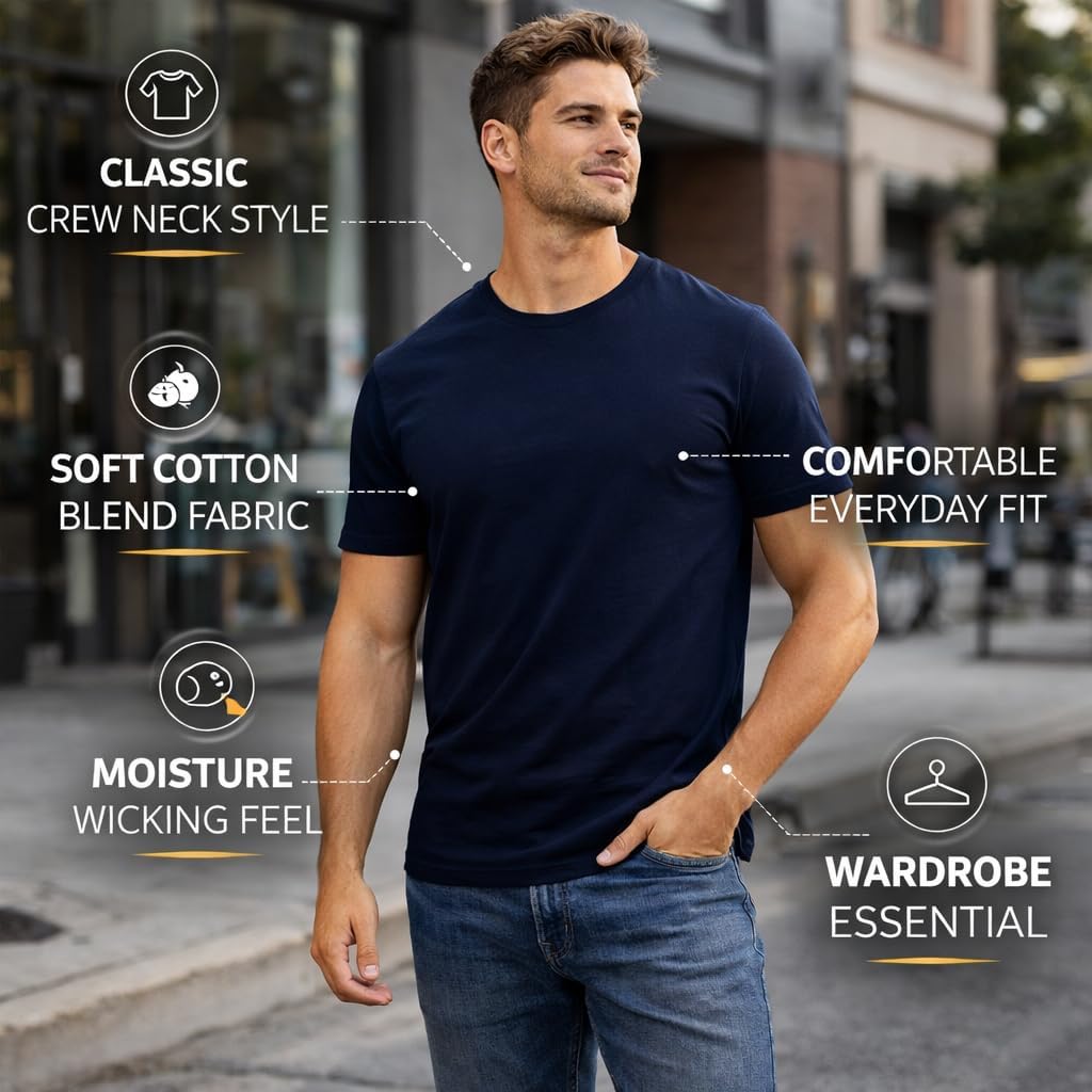 SOCKS'NBULK Men's Cotton Crew Neck Regular T-Shirts Bulk Short Sleeve Lightweight Tees Mix Colors