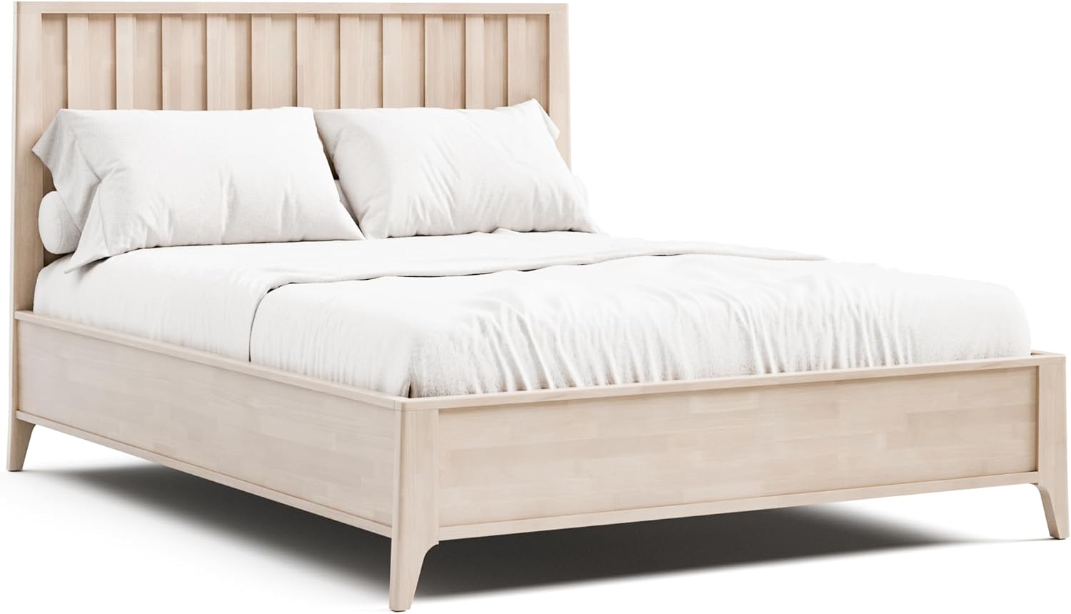 Furniture of America Elysia Mid-Century Modern 3-Piece Bedroom Collection with Vertical Fluting Bedframe, 2-Drawer Nightstands Set of 2, No Box Spring Required for Home, Guest Room, Full, White Wash
