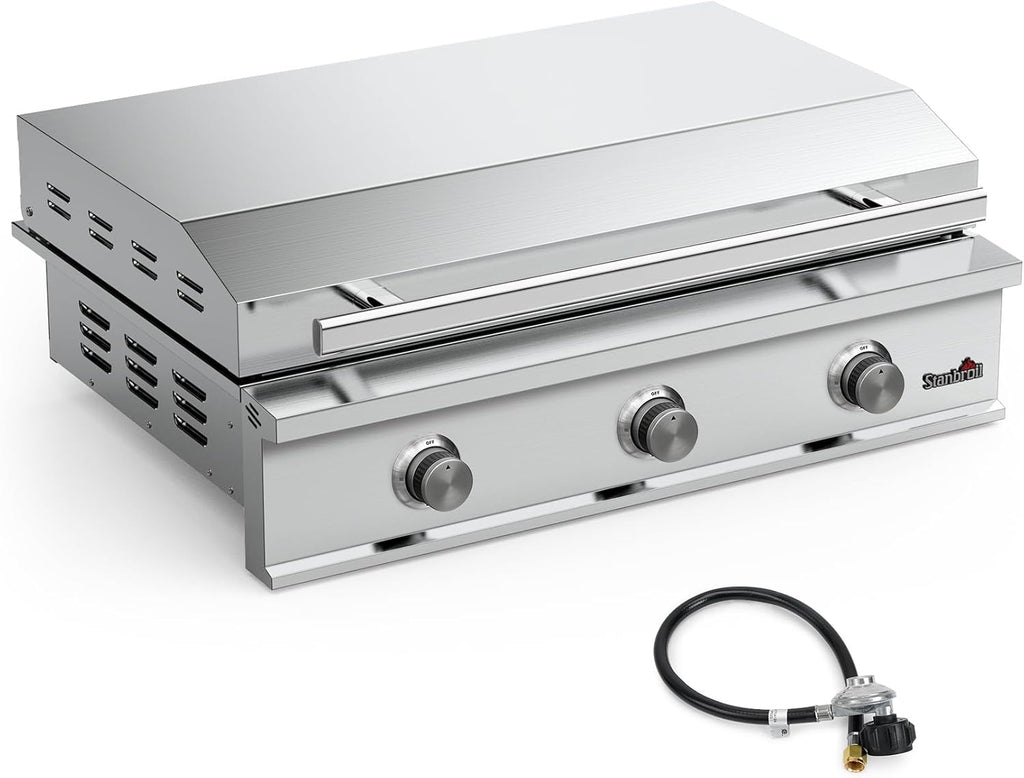 Stanbroil 36-Inch Built-In Liquid Propane Griddle, Premium 304 Stainless Steel 3 Burner Flat Top Grill for Outdoor Kitchen BBQ Island