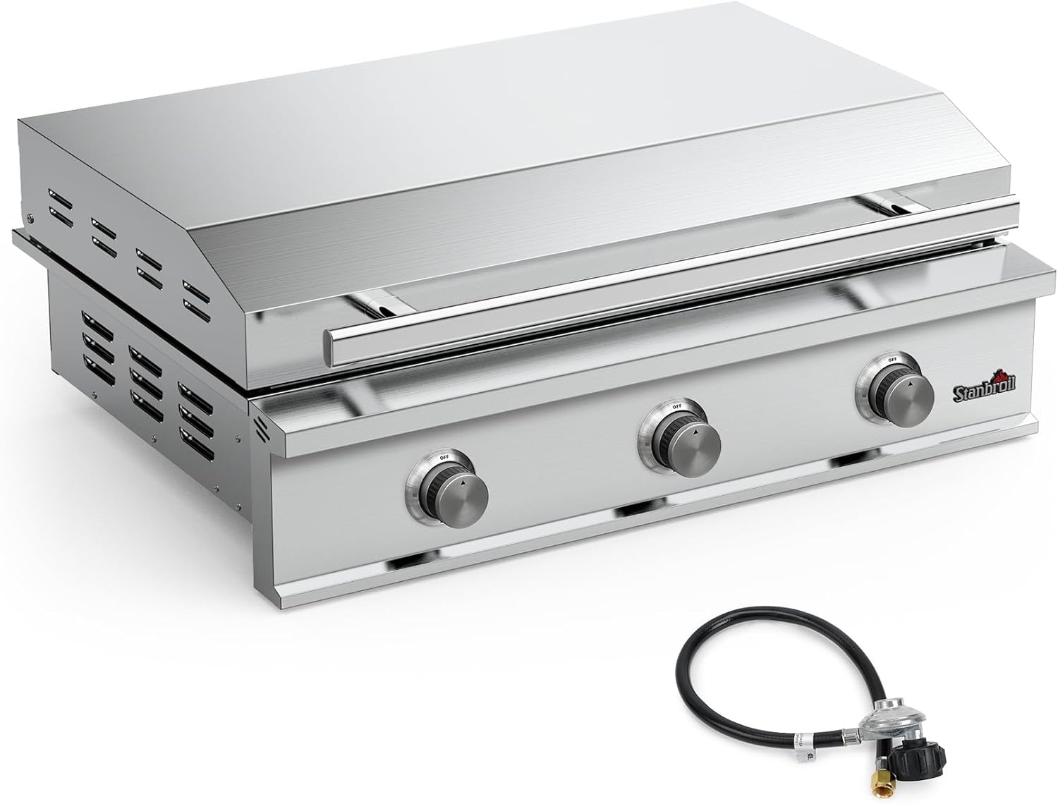 Stanbroil 36-Inch Built-In Liquid Propane Griddle, Premium 304 Stainless Steel 3 Burner Flat Top Grill for Outdoor Kitchen BBQ Island