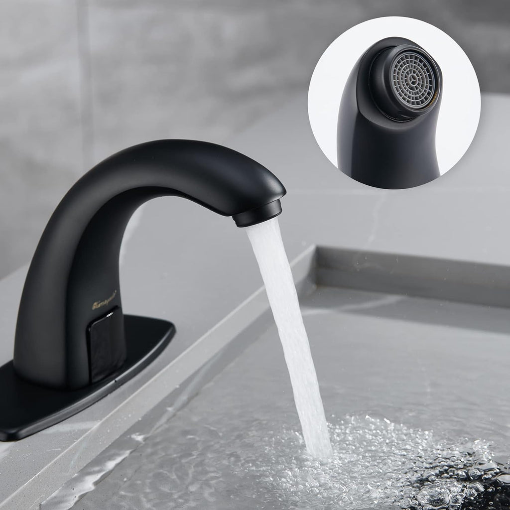 Charmingwater Touchless Bathroom Sink Faucet, Motion Automatic Sensor Faucet with Hole Cover Plate, Matte Black