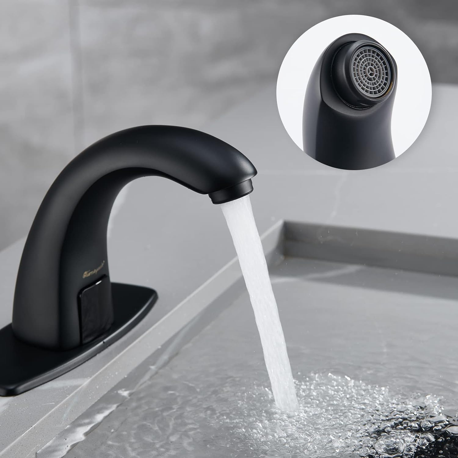 Charmingwater Touchless Bathroom Sink Faucet, Motion Automatic Sensor Faucet with Hole Cover Plate, Matte Black