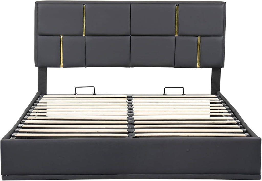 Upholstered Bedroom Furniture Set with Ottoman, Queen Upholstered Platform Bed with Hydraulic Storage System and Storage Ottoman, 2 Piece Bedroom Furniture Set Queen Size, Black
