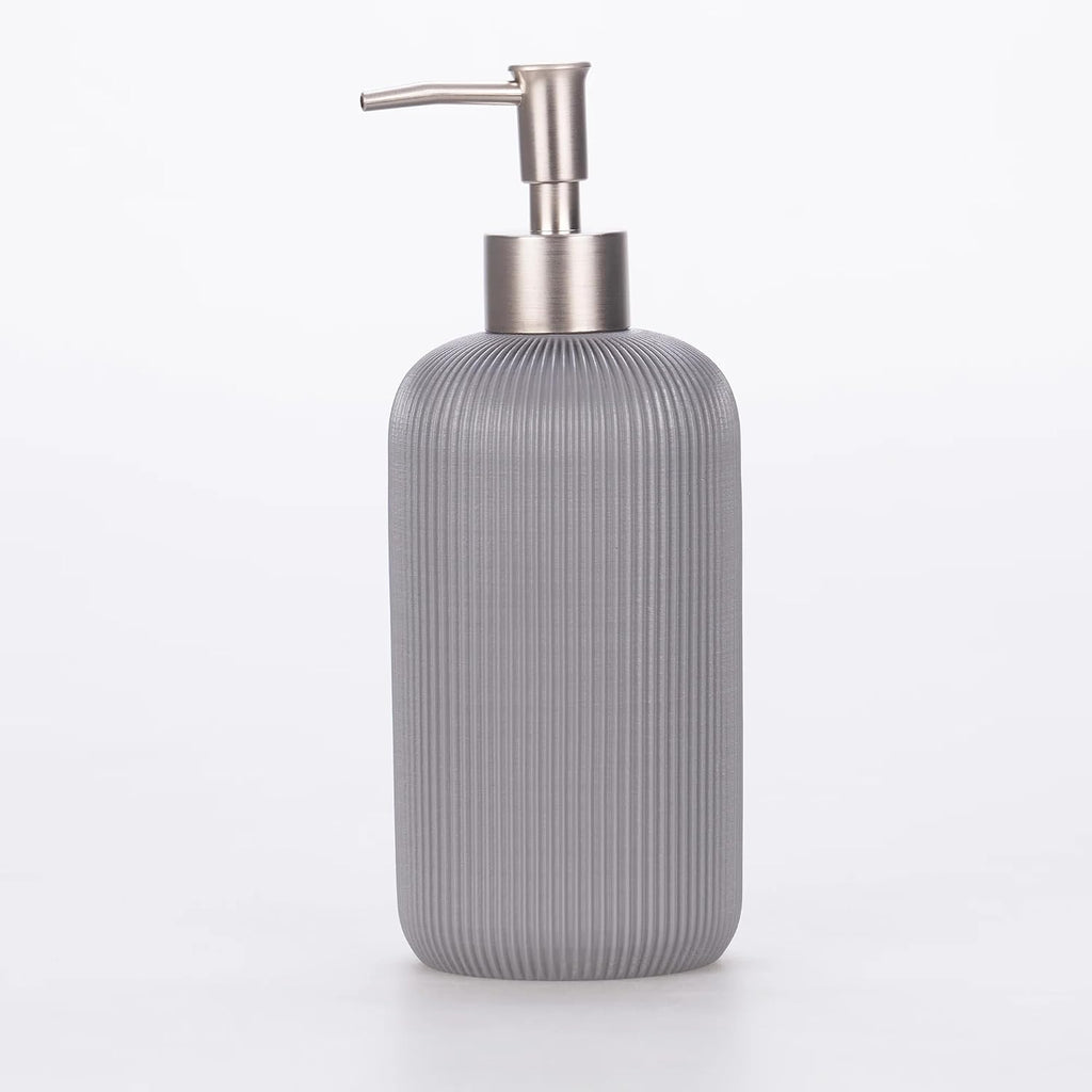 Lydia Collection 5-Piece Resin Bathroom Accessories Set – Toilet Brush Holder, Waste Bin, Soap Dispenser, Tray & Toothbrush Holder (Gray)