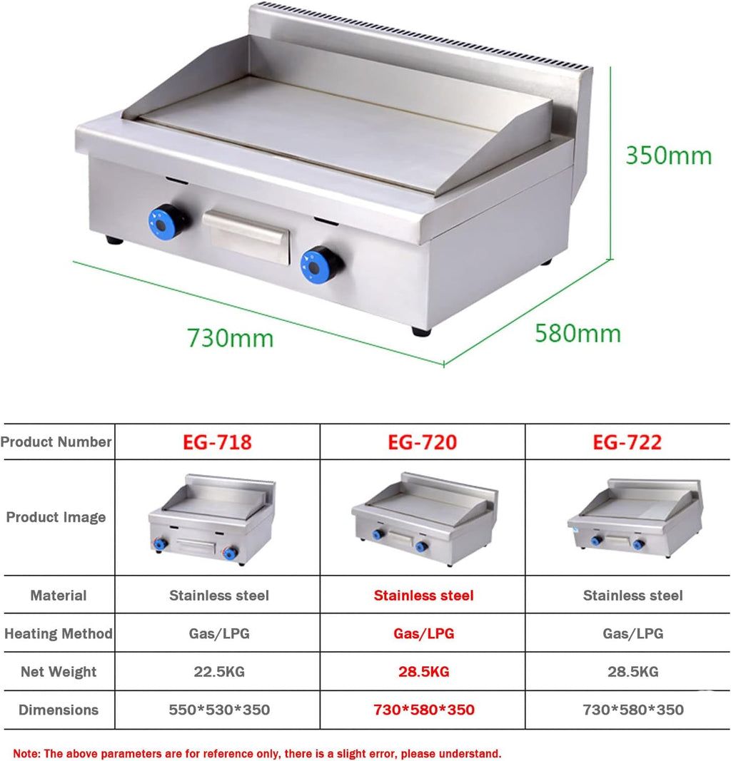 Commercial Propane Gas Griddle, 2 Stainless Steel Burner Tabletop Gas, Portable Table Ttop Grill, Large Non-Stick Steel Griddle, Teppanyaki Cooking Plate, Stainless Steel Portable Flat Top Grill,718