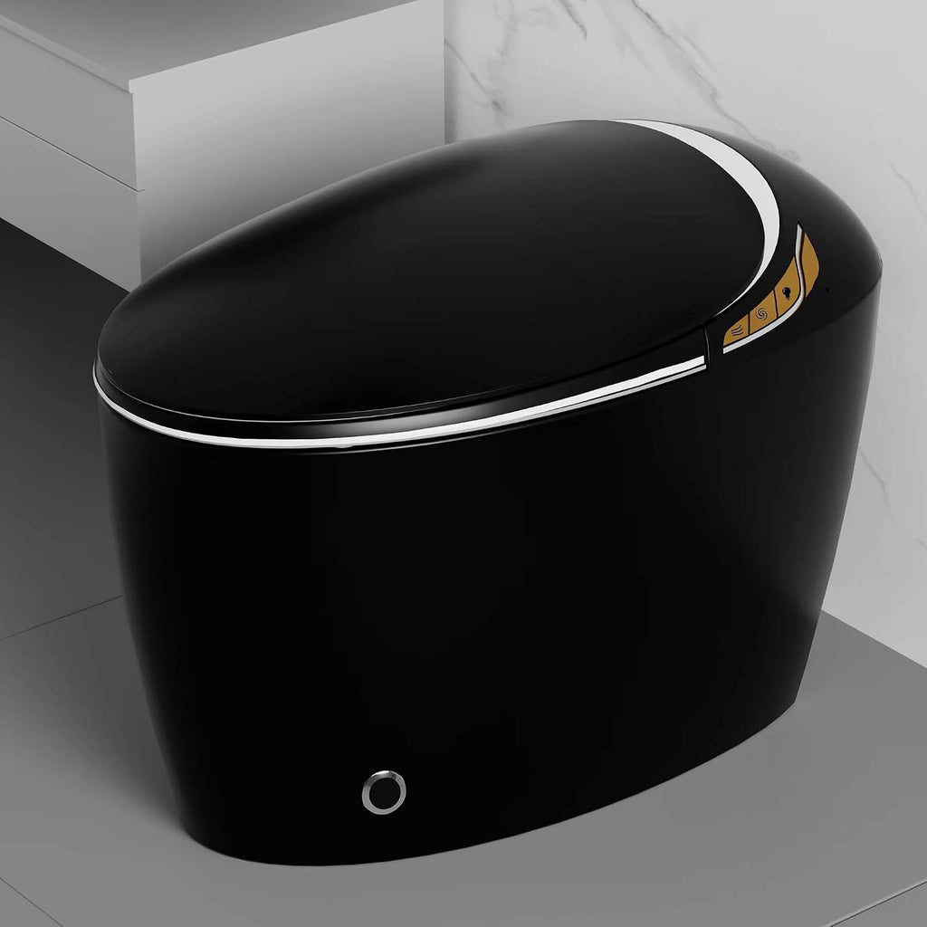 Black Smart Toilet with Bidet Built In, Luxury Elongated Electric Toilet with Heated Seat&Foot Sensor, 1.28 GPF Dual Flush, Auto Open/Close Seat, Warm Water&Dryer, Multiple Washing Modes (Black)