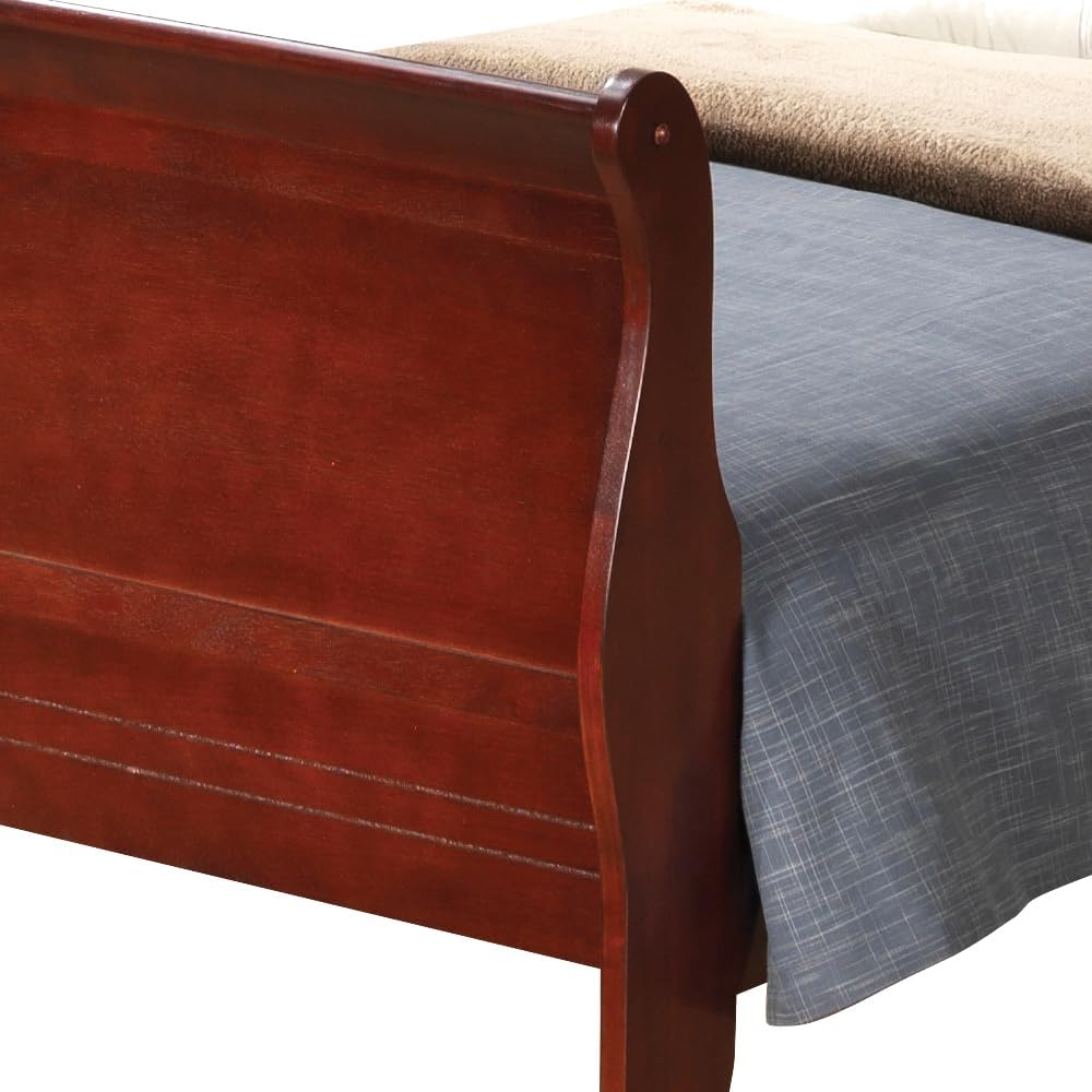 GDFStudio Twin Size Wood Platform Bed Frame, Classic Sleigh Design with Curved Trim & Wood Posts,Easy Assembly, Box Spring Required,Timeless Elegant Bedroom Furniture,Cherry