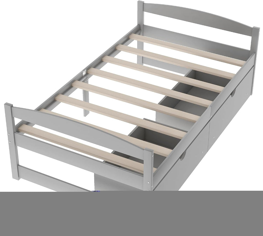 Bellemave Twin Kids Bed with Storage 2 Drawers and Headboard, Wood Twin Daybed with Storage, BedFrames for Kids, Adults, Gray