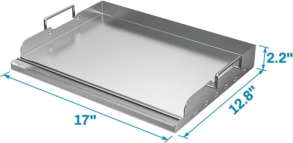 Skyflame Universal Stainless Steel Griddle Flat Top Plate, 3 Piece Griddle Accessories Kit and Magnetic Hanging Trash Can for Cooking Grill