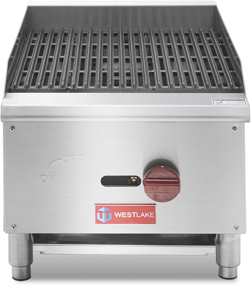 WESTLAKE 16'W Commercial Charbroiler Gas Countertop Single Burner Natural Gas and Propane 30,000 BTU Char Broiler Stainless Steel BBQ Stove Grill for Restaurants