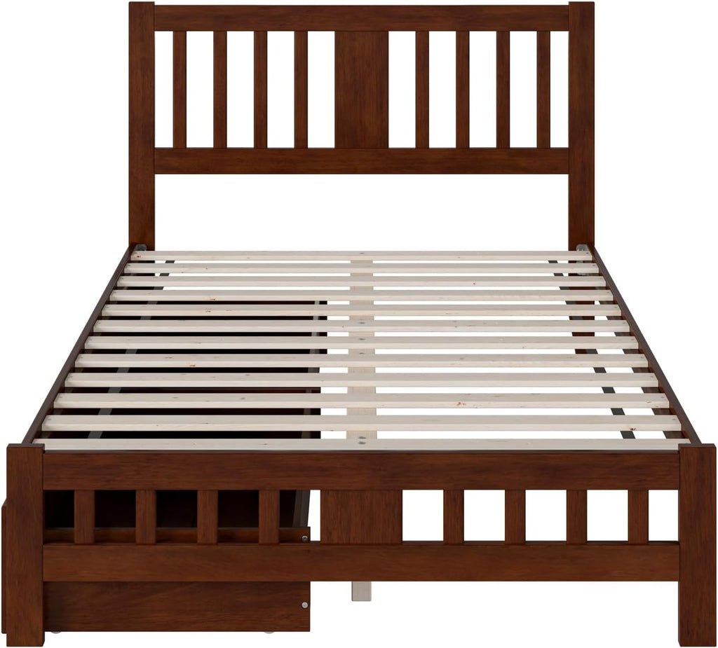 AFI, Tahoe Full Platform Bed with Matching Footboard & Set of 2 Under-Bed Storage Drawers, Walnut
