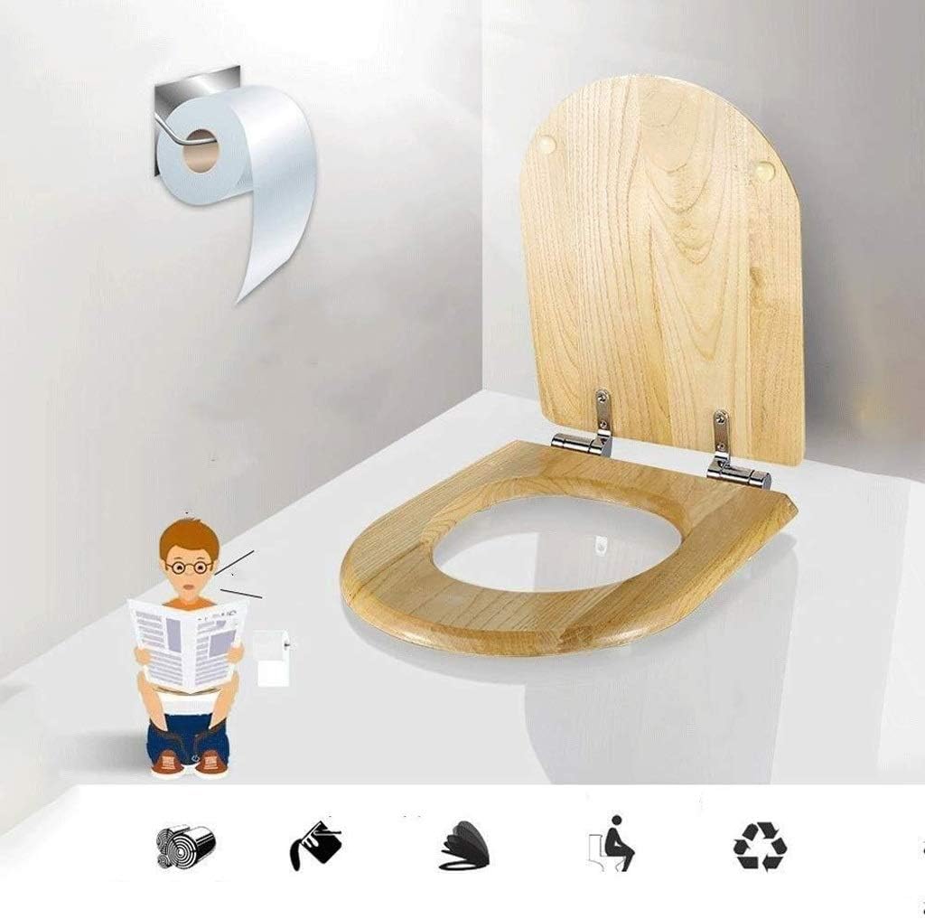 Solid Wood Toilet Seat Round with Adjustable Hinges Home Bathroom Accessory Decor Color