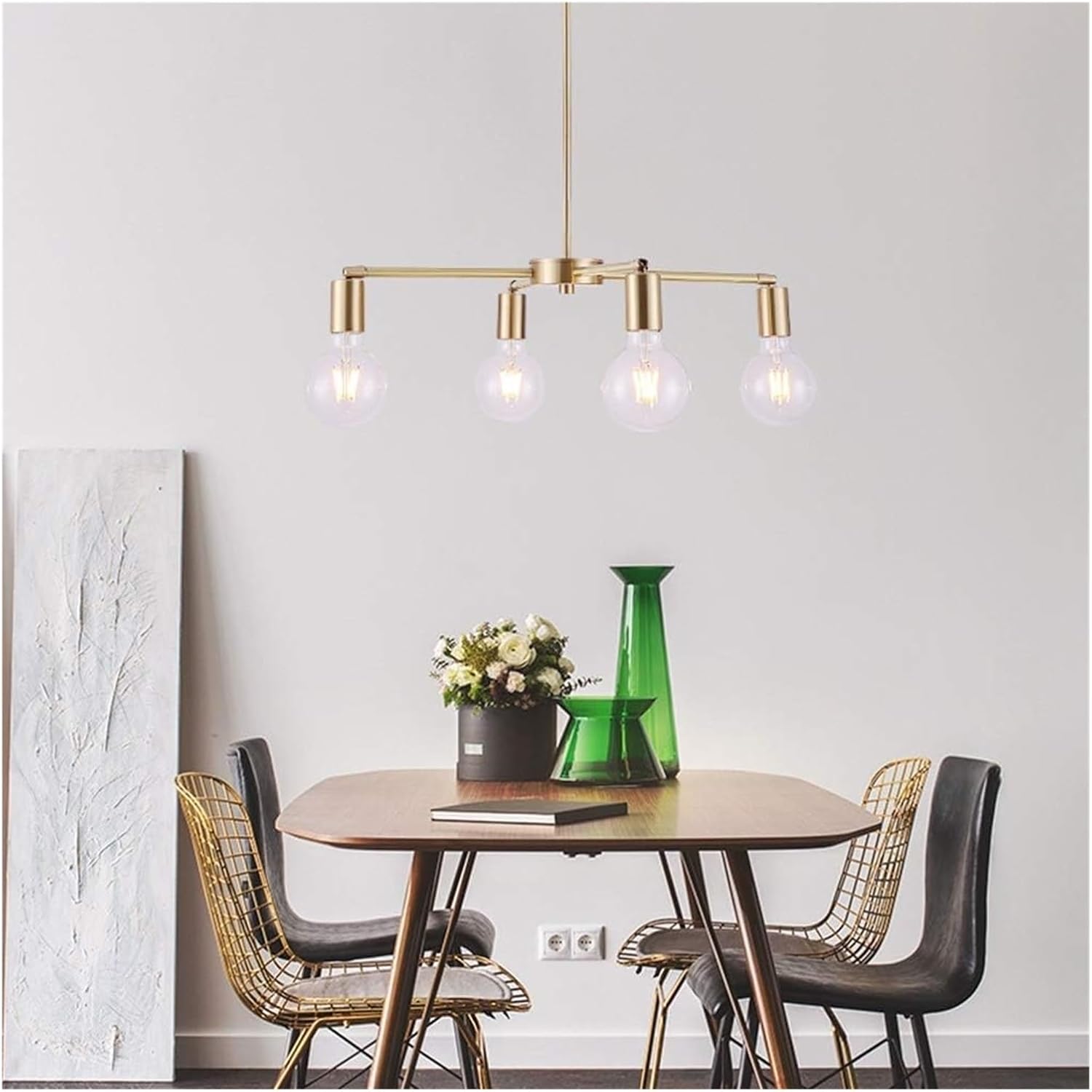All Copper Restaurant 4 Light Source Modern Minimalist Living Room Bedroom Ceiling Lamp Small Chandelier, Lighting Chandelier